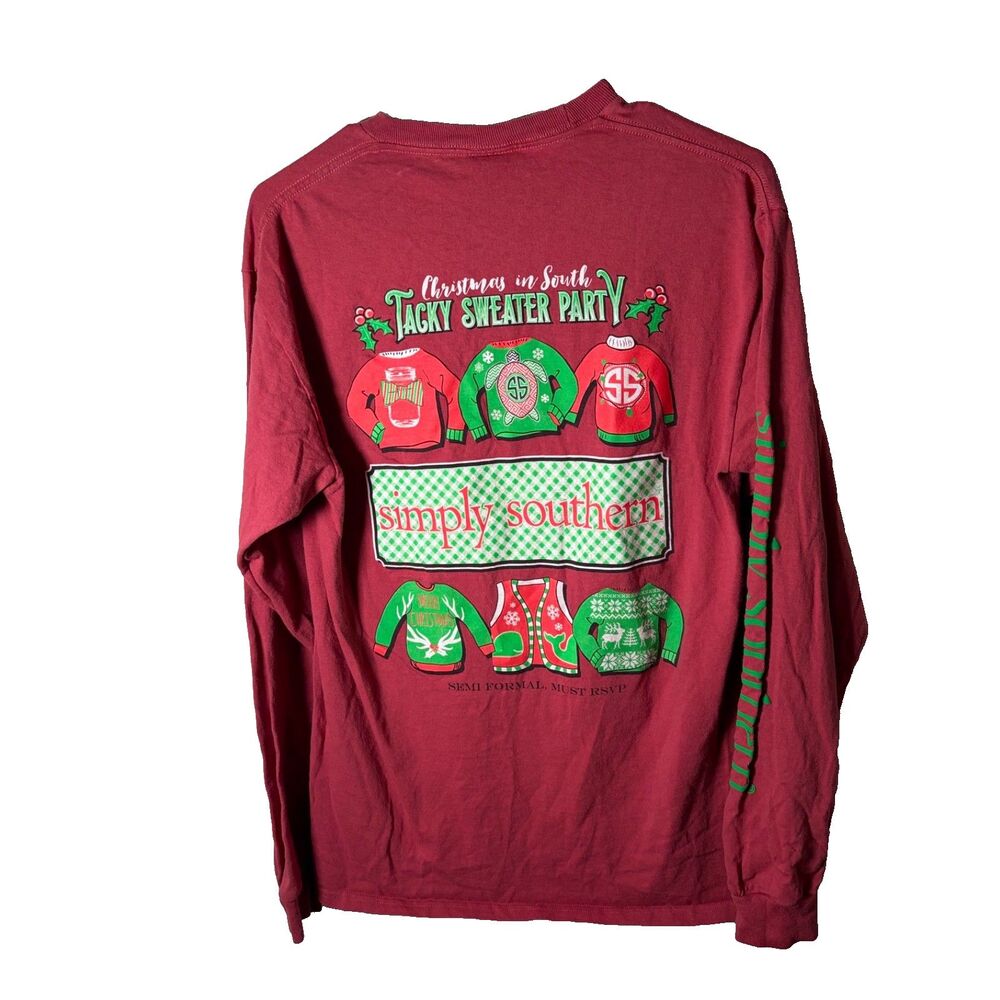 Simply Southern T-Shirt Women's Medium Christmas Long Sleeve Crew Neck Top